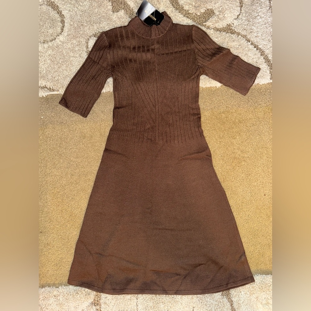 St. John Collection Brown Turtleneck Knee Length Dress NWT